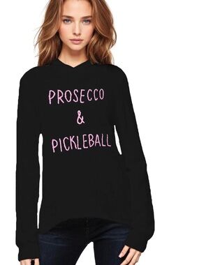 Golden Sun Prosecco & Pickleball Black Cashmere Hoodie Sweater M/L